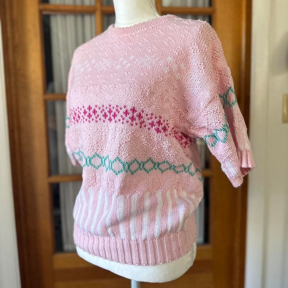 Vintage 80s cottage core pink knit top Size L